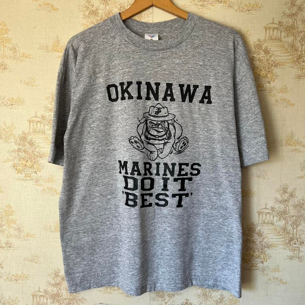 Vintage 90s USMC Okinawa Marines T-Shirt | Single Stitch Devil Dog | Size Large